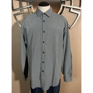 Zara Man Black Long Sleeve Slim Fit Button Down Shirt Elbow Patches XL Geometric